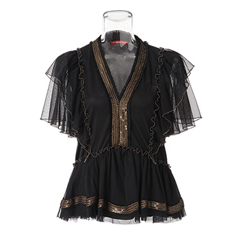 SCALLAOP SEQUIN ON RIGID NET ブラウス