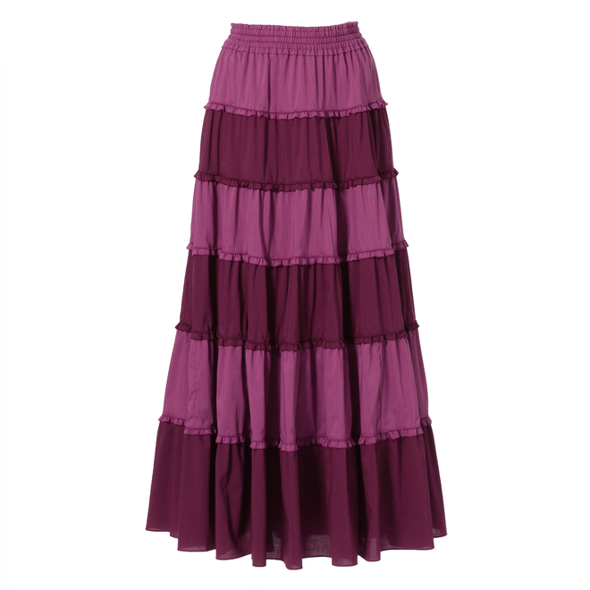 Linen blend tiered maxi skirt 詳細画像 赤系マルチ 1