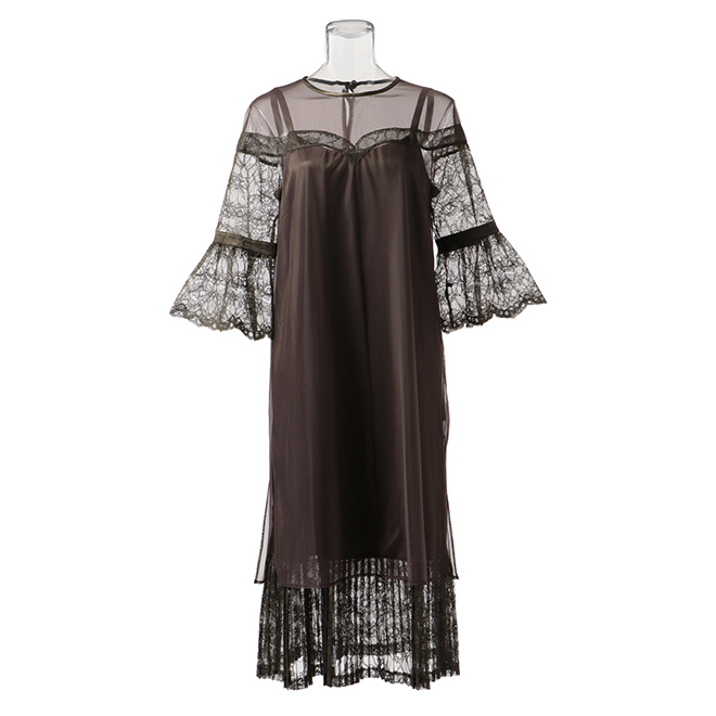 【期間限定】TULLE ＆ RASCHEL LACE COMBO　ドレス 詳細画像 カーキ 1