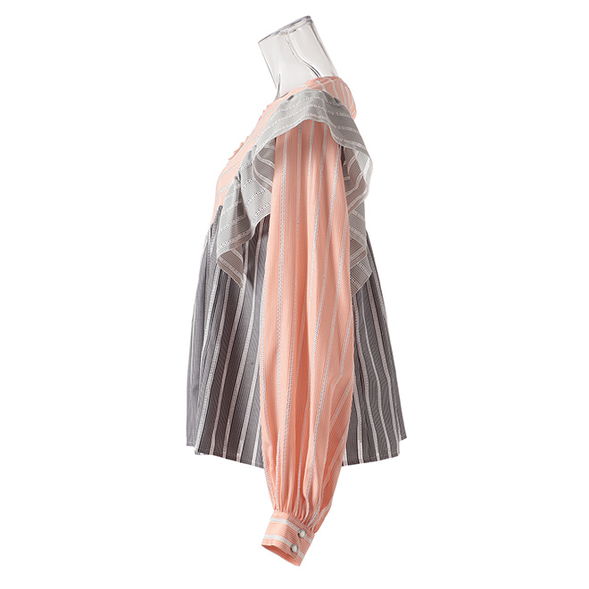 COTTON STRIPE EMBROIDERY PATCHWORK　ブラウス　 詳細画像 グレー系マルチ 2