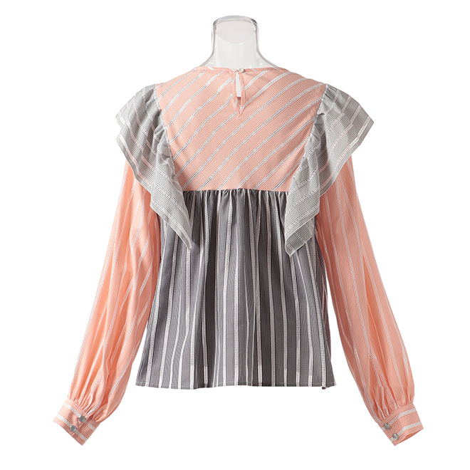 COTTON STRIPE EMBROIDERY PATCHWORK　ブラウス　 詳細画像 グレー系マルチ 3