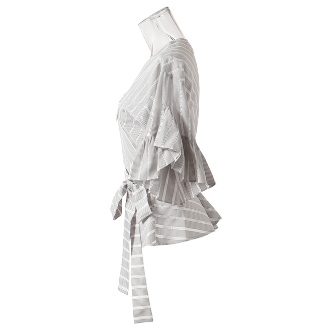 COTTON STRIPE EMBROIDERY PATCHWORK　ブラウス 詳細画像 グレー系マルチ 2