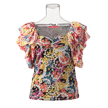 CIRCLE FLOWER PRINT ON STRETCH NETTING　ブラウス