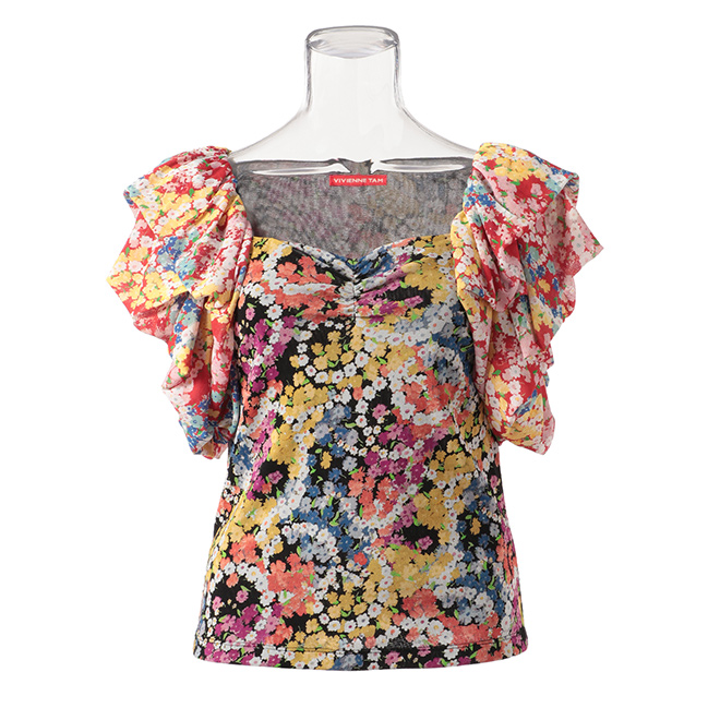 CIRCLE FLOWER PRINT ON STRETCH NETTING　ブラウス 詳細画像 白系マルチ 1