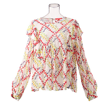 Plaid flower print on viscose ブラウス