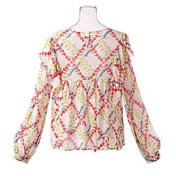 Plaid flower print on viscose ブラウス 詳細画像