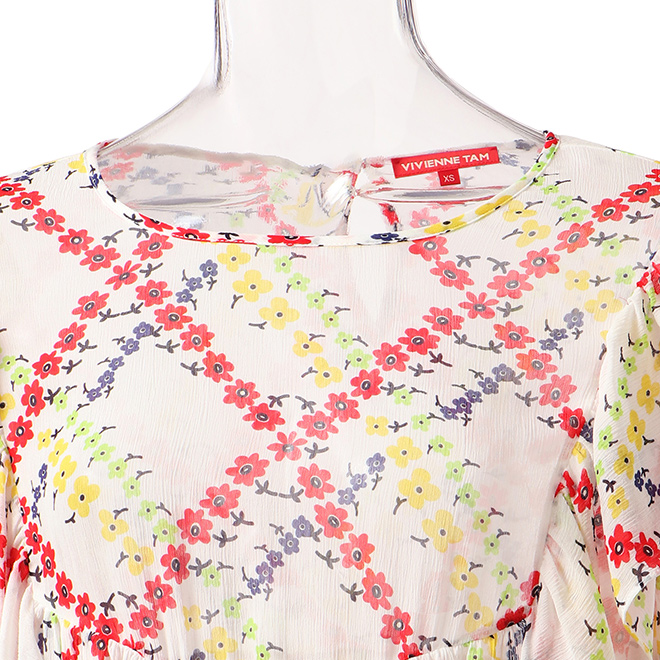 Plaid flower print on viscose ブラウス 詳細画像 白系マルチ 4