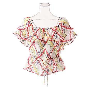 Plaid flower print on viscose ブラウス