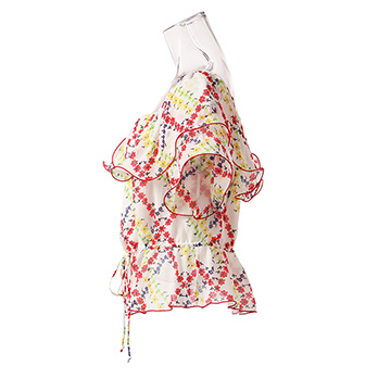 Plaid flower print on viscose ブラウス 詳細画像