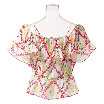 Plaid flower print on viscose ブラウス 詳細画像