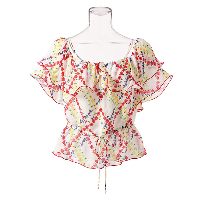 Plaid flower print on viscose ブラウス 詳細画像 白系マルチ 1