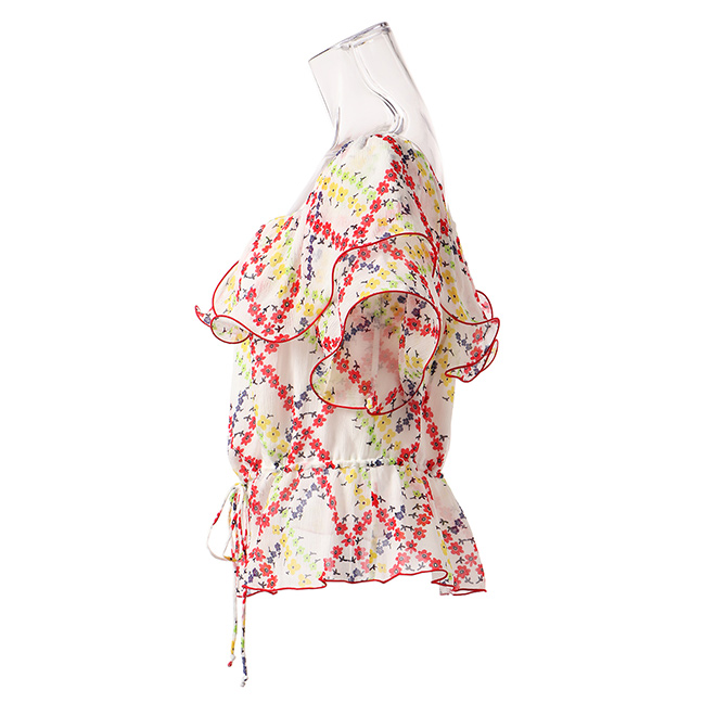 Plaid flower print on viscose ブラウス 詳細画像 白系マルチ 2