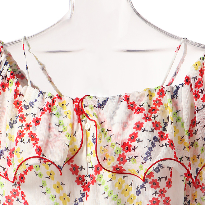 Plaid flower print on viscose ブラウス 詳細画像 白系マルチ 4