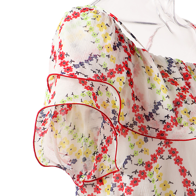 Plaid flower print on viscose ブラウス 詳細画像 白系マルチ 5