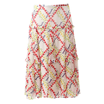 Plaid flower print on viscose スカート 