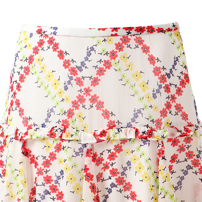 Plaid flower print on viscose スカート  詳細画像 白系マルチ 4