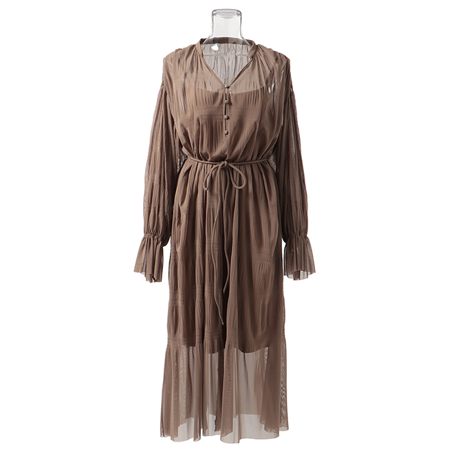 SOLID NETTING MAJOLICA PLEATS　ドレス 詳細画像 ブラウン 1