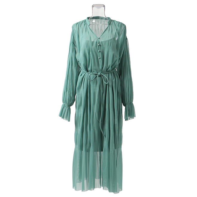 SOLID NETTING MAJOLICA PLEATS　ドレス 詳細画像 グリーン 2