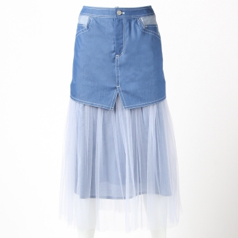 【期間限定】LIGHT DENIM BLOCKING　スカート 詳細画像