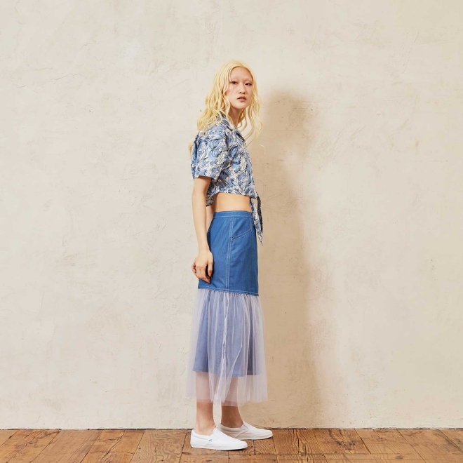 【期間限定】LIGHT DENIM BLOCKING　スカート 詳細画像 ブルー 1