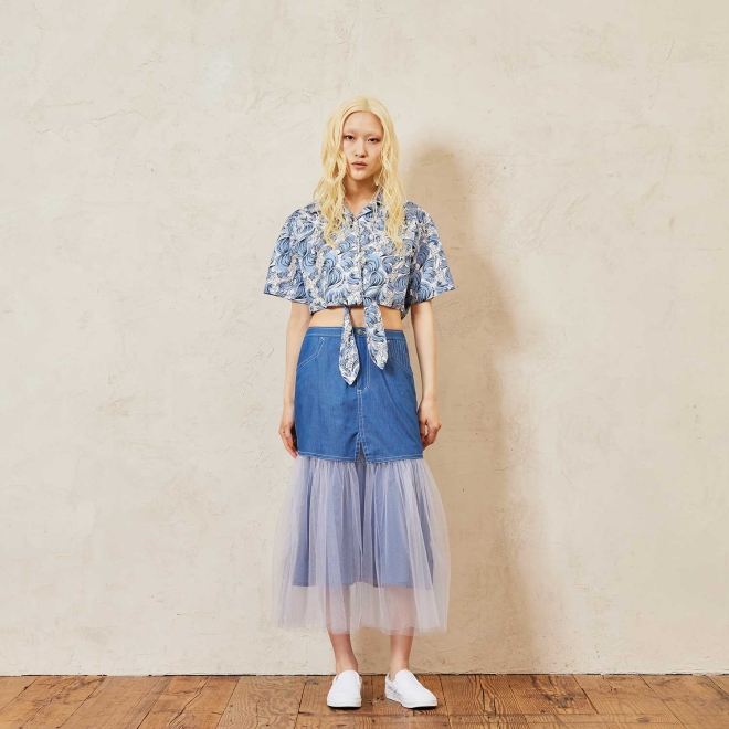 【期間限定】LIGHT DENIM BLOCKING　スカート 詳細画像 ブルー 2