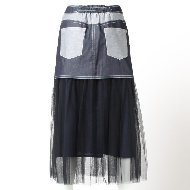 【期間限定】LIGHT DENIM BLOCKING　スカート 詳細画像 ネイビー 3