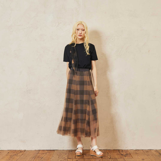 【期間限定】T-SHIRT with CHECK PRINT 詳細画像 ブラック 1