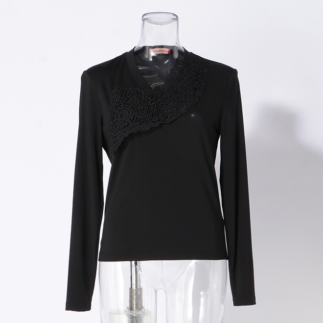 MODAL JERSEY WITH LACE　ブラウス 詳細画像 ブラック 1