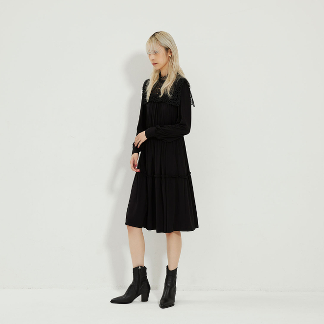 MODAL JERSEY WITH LACE　ドレス 詳細画像 ブラック 2