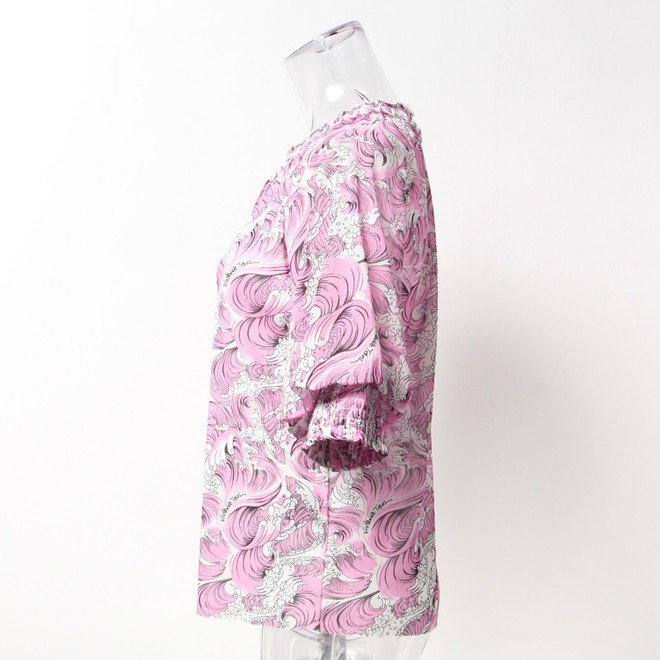 【期間限定】SEA WAVE PRINT COLOR BLOCK　ブラウス 詳細画像 ライトピンク 3