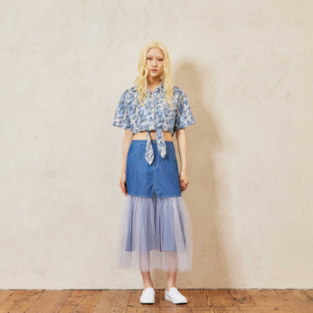 【期間限定】SEA WAVE PRINT ON COTTON　ブラウス