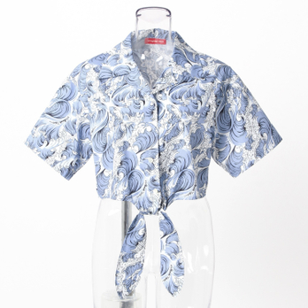 【期間限定】SEA WAVE PRINT ON COTTON　ブラウス 詳細画像