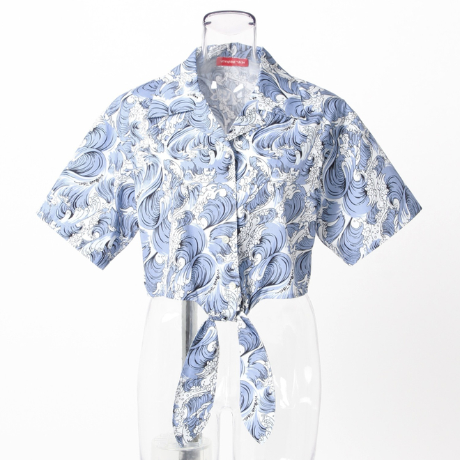 【期間限定】SEA WAVE PRINT ON COTTON　ブラウス 詳細画像 ブルー 4