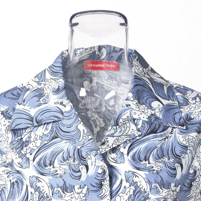 【期間限定】SEA WAVE PRINT ON COTTON　ブラウス 詳細画像 ブルー 7