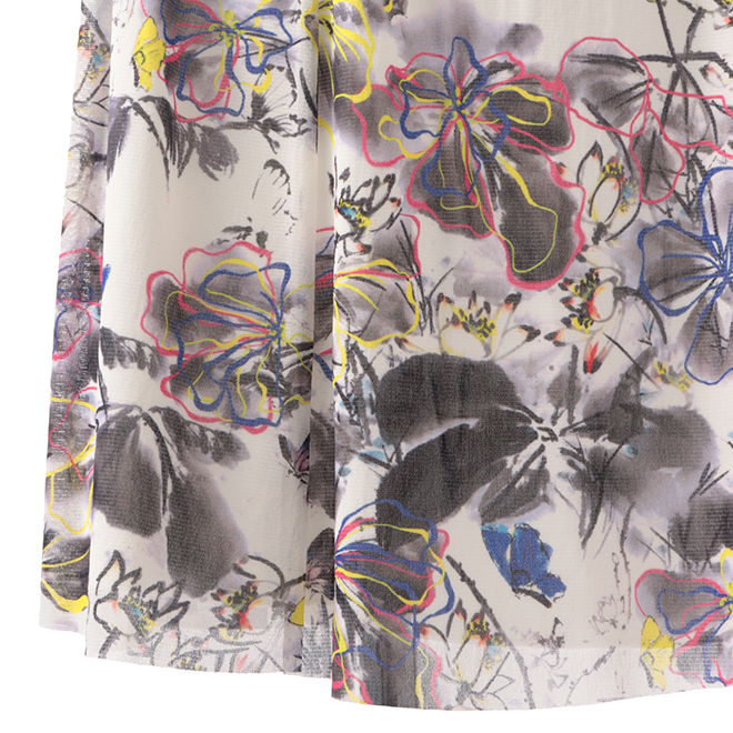 CHINESE INK PRINT STRETCH NETTING　スカート 詳細画像 白系マルチ 5