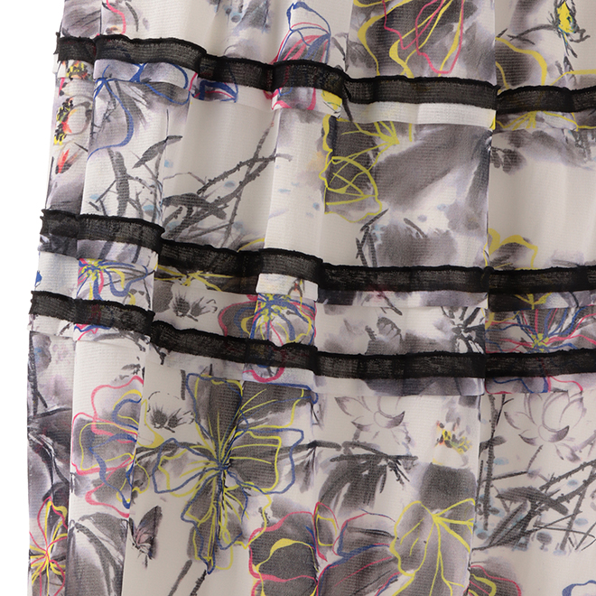 CHINESE INK PRINT STRETCH NETTING　ワンピース 詳細画像 白系マルチ 5