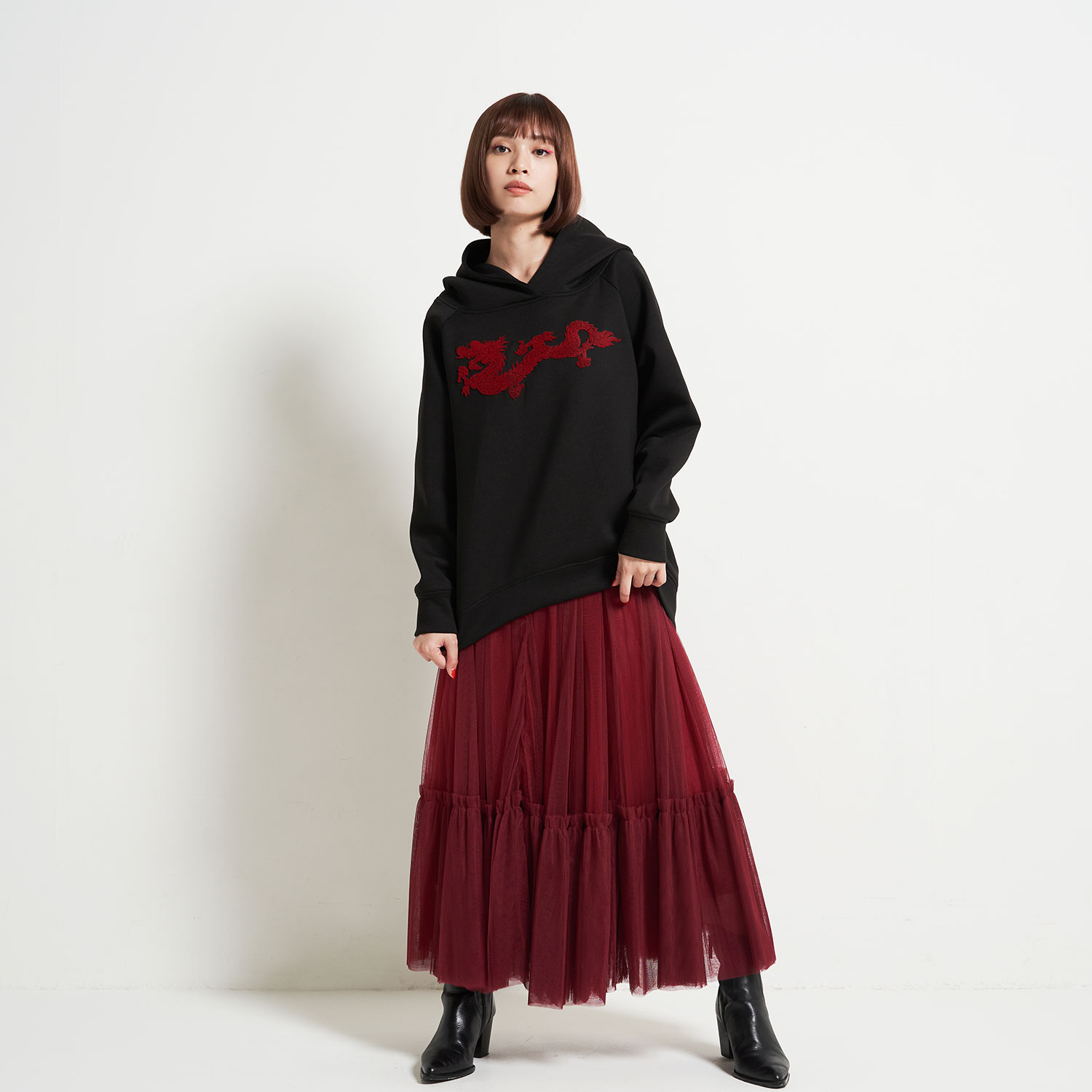 チュールスカート   red × black