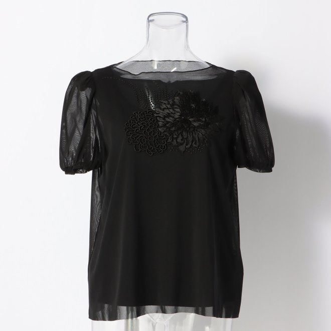 MUM EMB ON STRETCH NETTING PULL OVER　ブラウス 詳細画像 ブラック 1