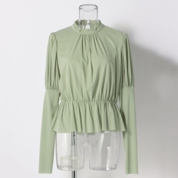 SOLID NETTING GATHER PUFF SLEEVE BLOUSE　ブラウス