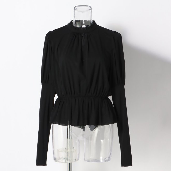 SOLID NETTING GATHER PUFF SLEEVE BLOUSE　ブラウス