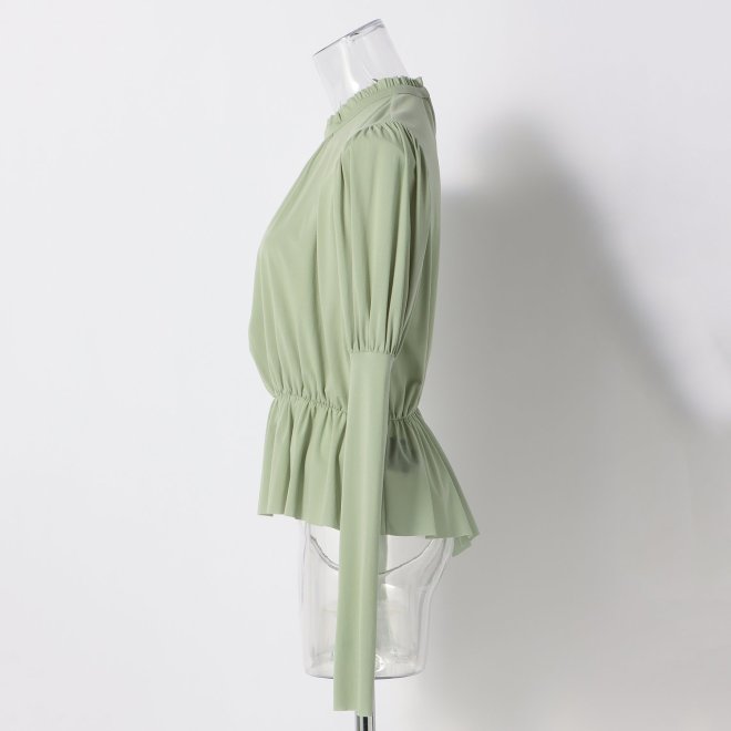 SOLID NETTING GATHER PUFF SLEEVE BLOUSE　ブラウス 詳細画像 グリーン 2