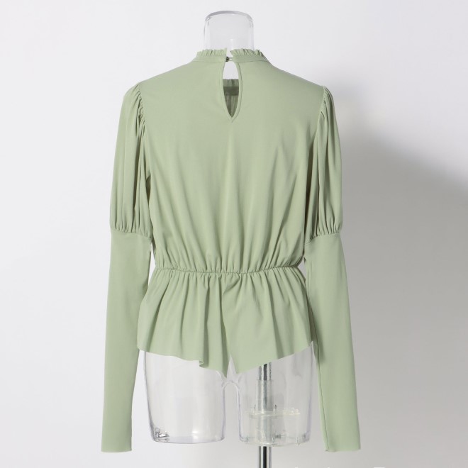 SOLID NETTING GATHER PUFF SLEEVE BLOUSE　ブラウス 詳細画像 グリーン 3