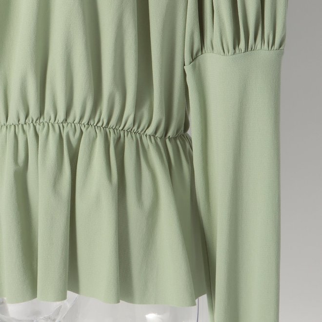 SOLID NETTING GATHER PUFF SLEEVE BLOUSE　ブラウス 詳細画像 グリーン 5
