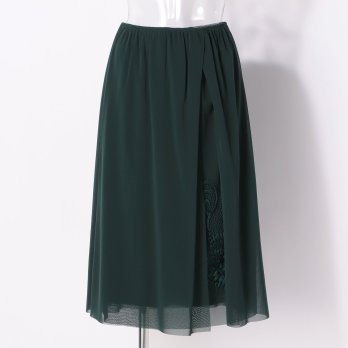 MUM EMB ON STRETCH NETTING OVERLAP SKIRT　スカート