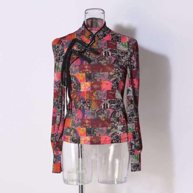 PATCHWORK WEAVE PRINT STRETCH NETTING　ブラウス 詳細画像 黒系マルチ 1