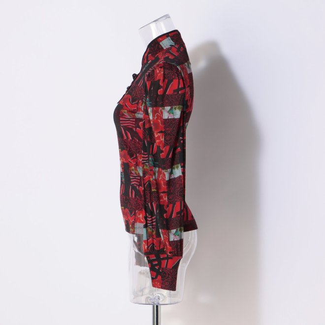 PATCHWORK WEAVE PRINT STRETCH NETTING　ブラウス 詳細画像 赤系マルチ 2