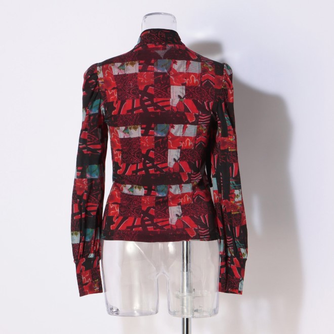 PATCHWORK WEAVE PRINT STRETCH NETTING　ブラウス 詳細画像 赤系マルチ 3