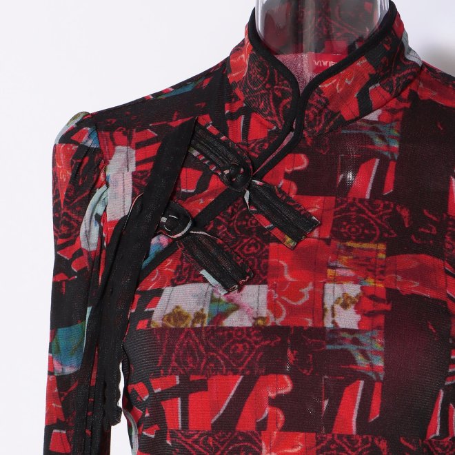 PATCHWORK WEAVE PRINT STRETCH NETTING　ブラウス 詳細画像 赤系マルチ 4