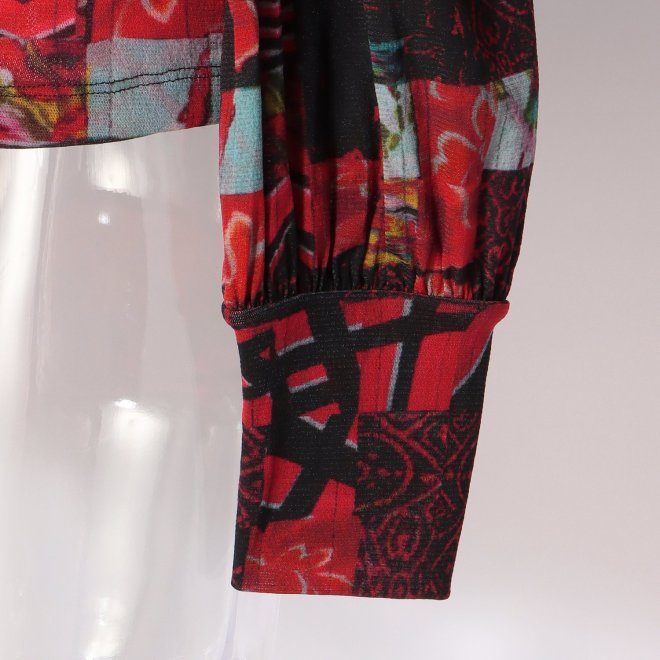 PATCHWORK WEAVE PRINT STRETCH NETTING　ブラウス 詳細画像 赤系マルチ 5
