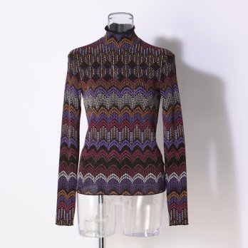 CHEVRON PATTERN KNIT ON STRETCH NET　ブラウス